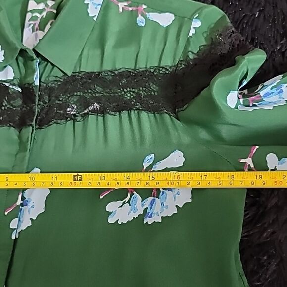 Maje Green Silk Blend Black Lace Floral Printed Top - Picture 8 of 9